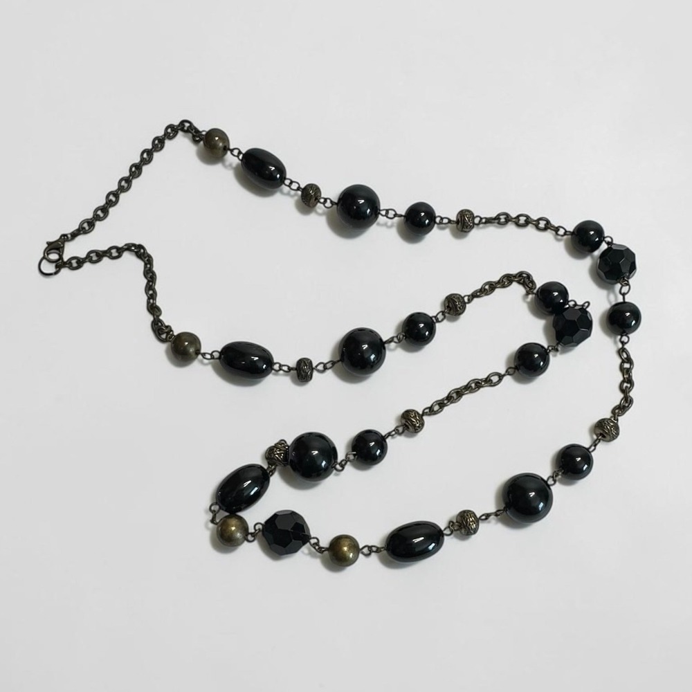 Beaded Station Necklace Womens 36"‎ Black Long Filigree Boho